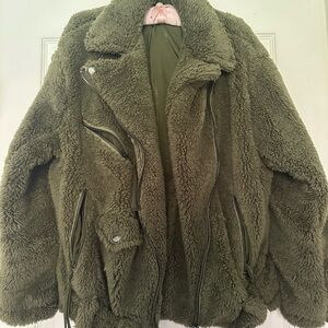 We The Free Sage Green Faux Fur Jacket